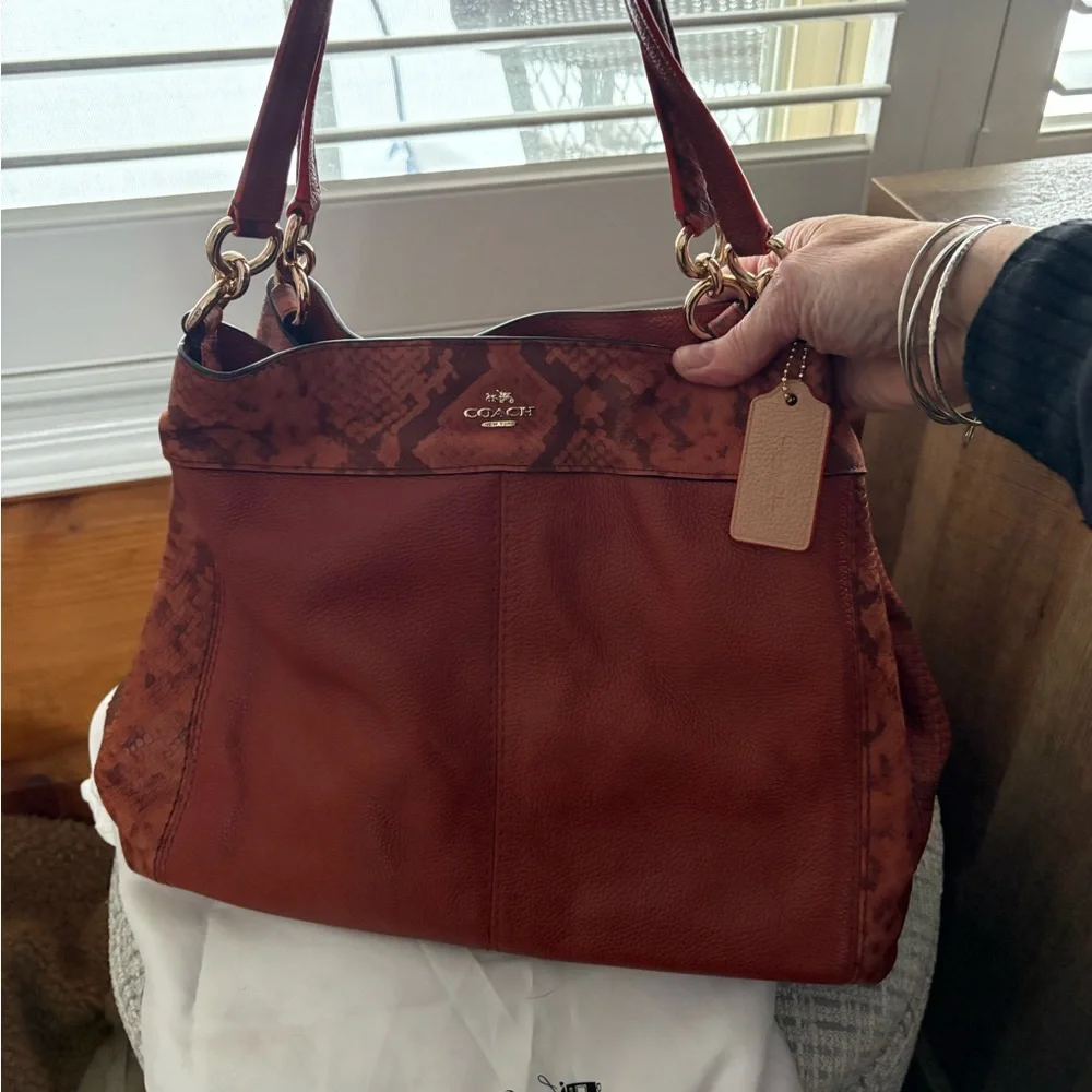 Coach Terracotta Red Leather & Python Shoulder Bag - Picture 11 of 11